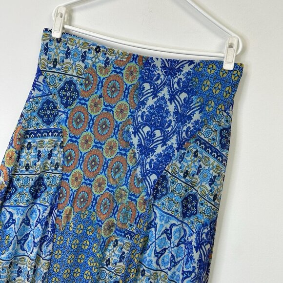 Chicos Midi Skirt Womens Size 2 US Large Blue Patchwork Print Bohemian - Picture 4 of 9